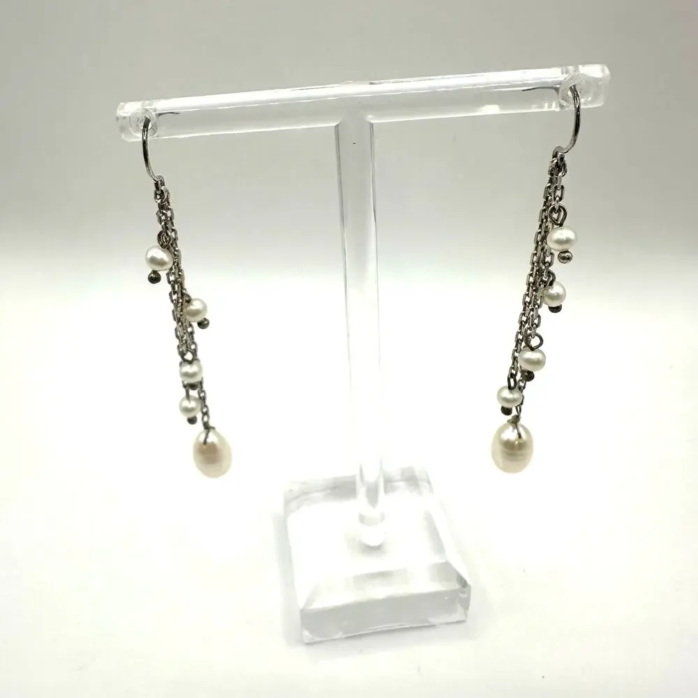 Unbranded Silver tone dangle drop faux pearl pierced earrings Preppy